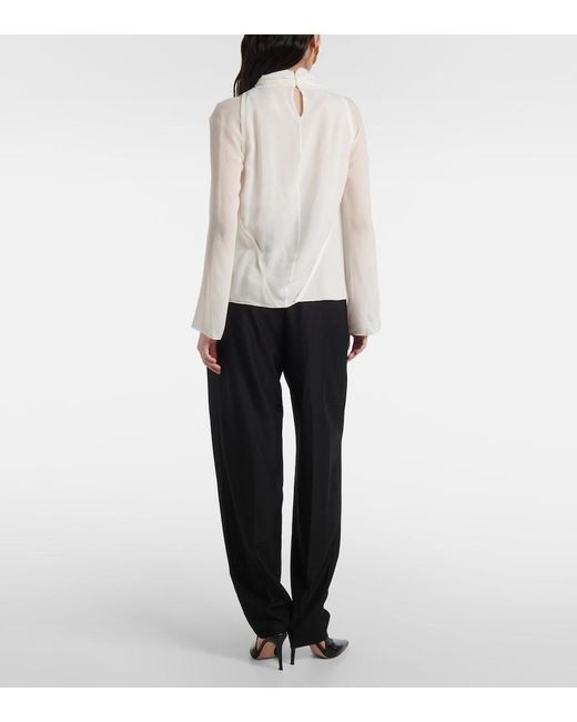 Altuzarra White Cara Draped High-Neck Silk Top