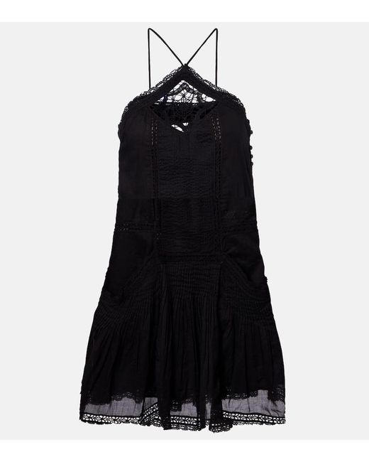 Isabel Marant Black Geraldin Lace-Trimmed Cotton Minidress