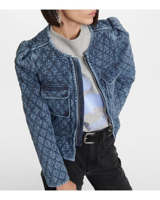 Isabel Marant Blue Deliona Quilted Zip-up Denim Jacket
