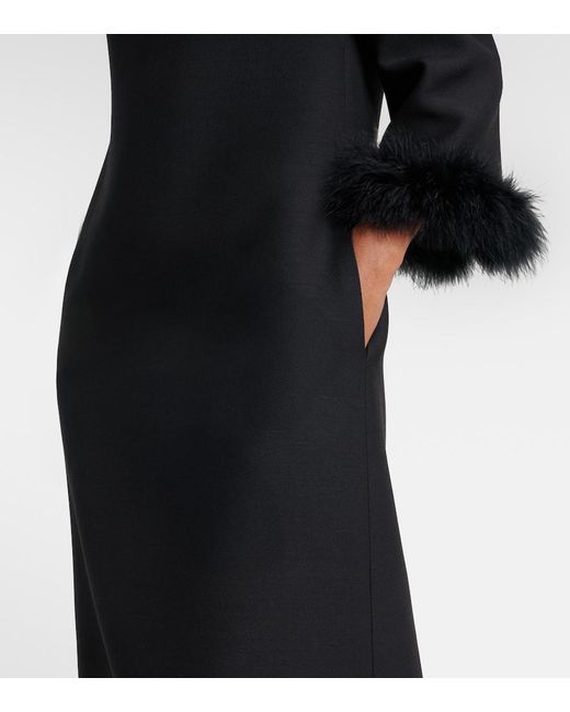 Valentino Black Crepe Couture Feather-Trimmed Midi Dress