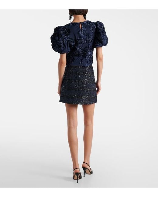 ROTATE BIRGER CHRISTENSEN Blue Floral-Applique Top