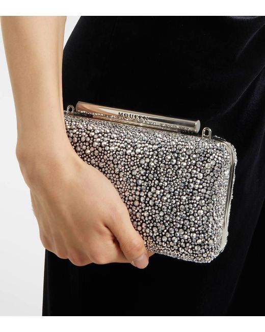 McQueen T-Bar Crystal-Embellished Clutch in Metallic | Lyst