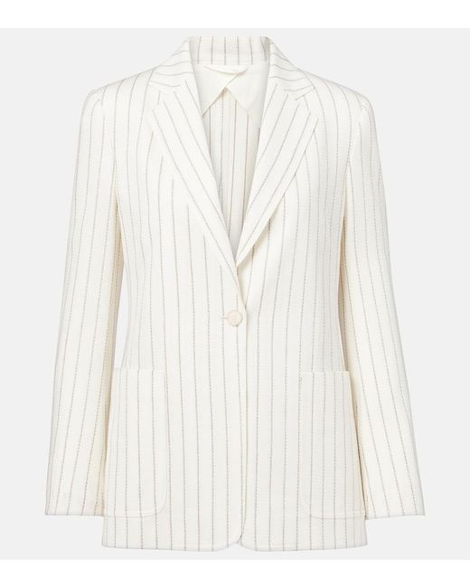 Max Mara White Jadi Striped Cotton And Linen Blazer