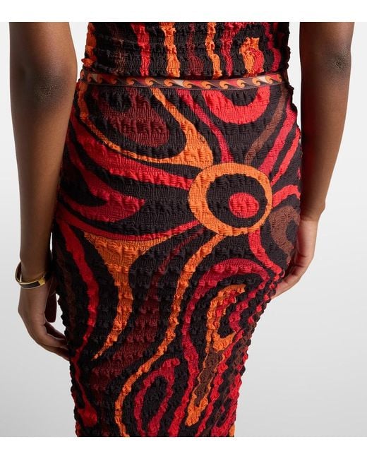 Emilio Pucci Red Occhi Smocked Maxi Skirt