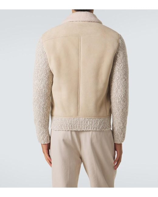 Eleventy Natural Shearling-Lined Suede Jacket for men