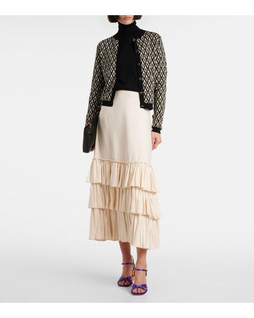 Valentino Natural Ruffled Silk Maxi Skirt