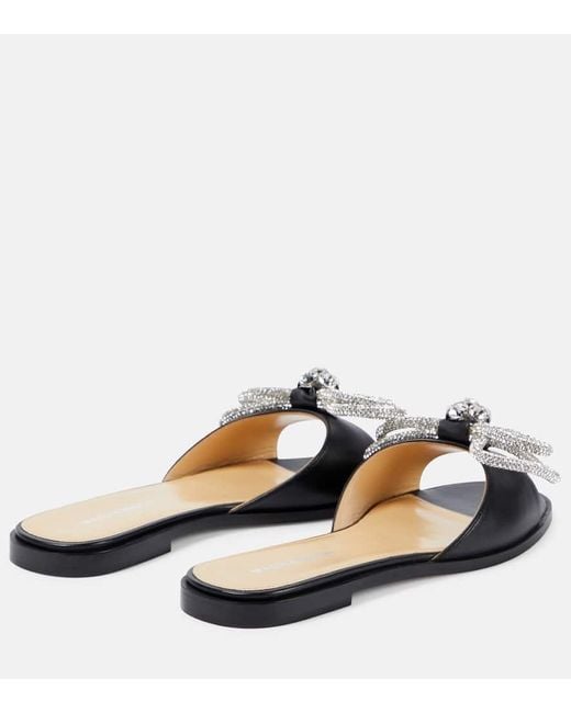 Mach & Mach Black Double Bow 10 Embellished Leather Slides