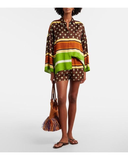 Faithfull The Brand Green Tia Printed Satin Shorts