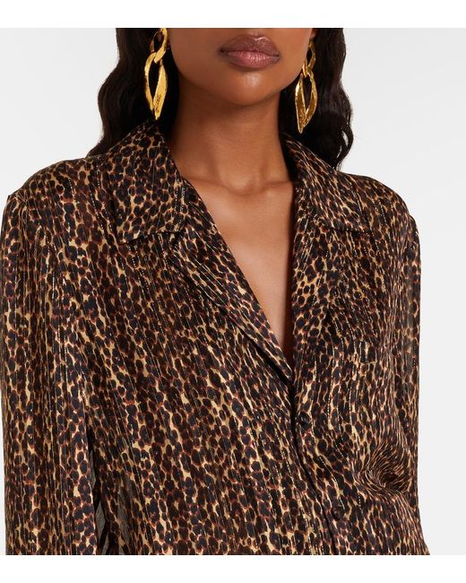 Saint Laurent Brown Leopard-Print Silk Blouse