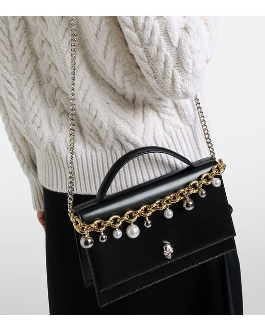 Alexander McQueen Black Skull Small Embellished Leather Tote Bag