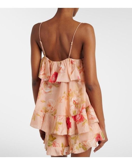 Zimmermann Pink Roselight Floral Ruffled Silk Camisole