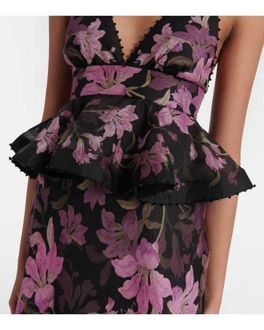 Robe Longue Dawning En Lin Et Soie A Fleurs Zimmermann en coloris Black