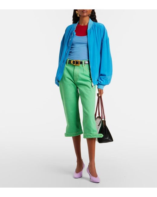 Versace Blue Oversized Silk Poplin Blouson Jacket