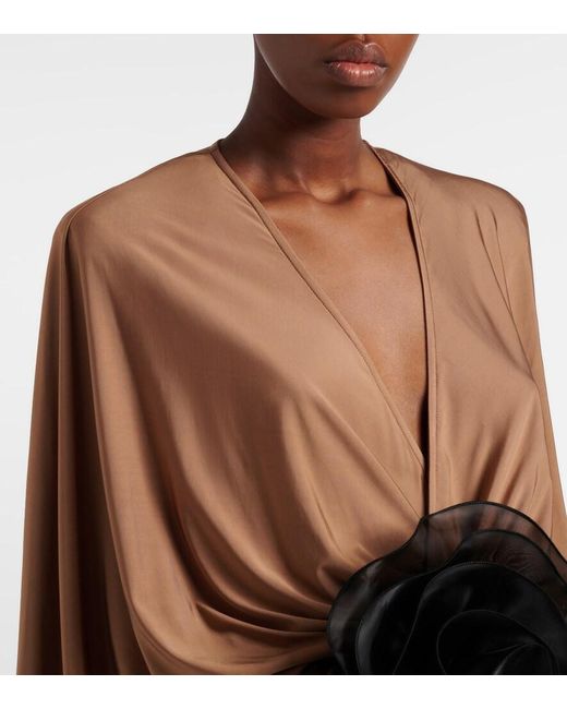 JACQUES WEI Brown Floral-Applique Jersey Maxi Dress