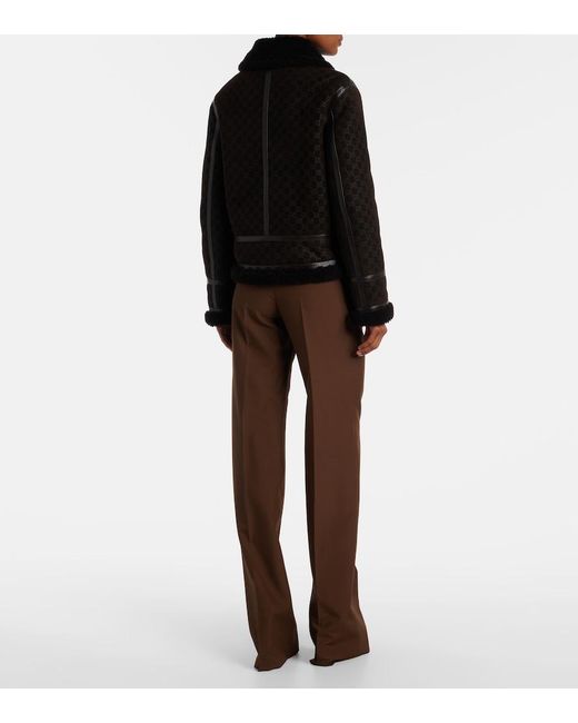 Gucci Black Gg Shearling-Trimmed Leather Jacket