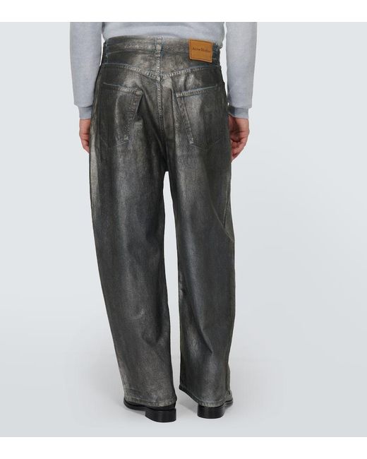 Jeans anchos de tiro medio metalizados Acne de hombre de color Gray