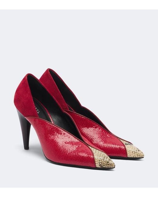 Isabel Marant Red Luza Suede-Trimmed Snake-Effect Leather Pumps