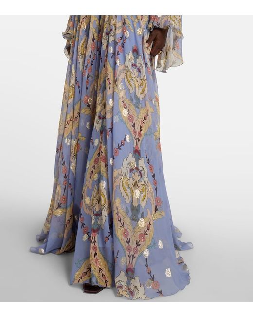 Robe Longue En Soie A Fleurs Etro en coloris Blue