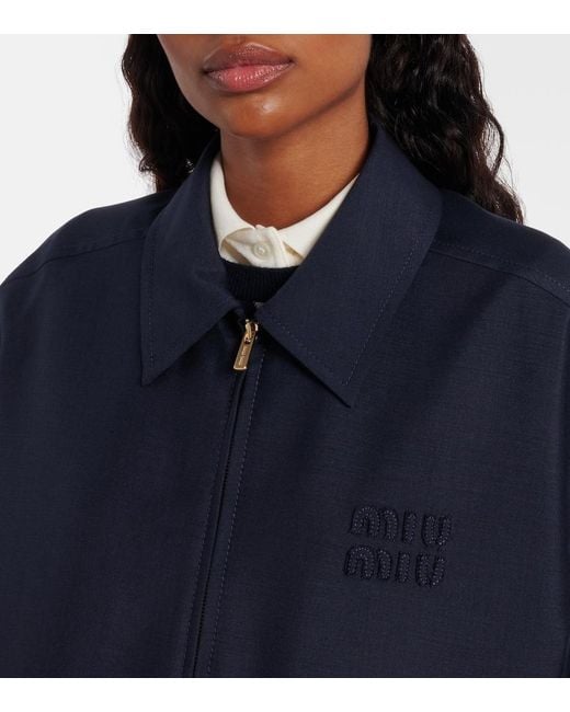 Miu Miu Blue Mohair And Wool Blouson Jacket