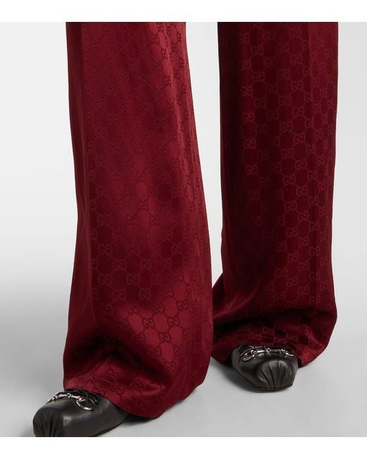 Gucci Red Weite Hose Gg Aus Satin