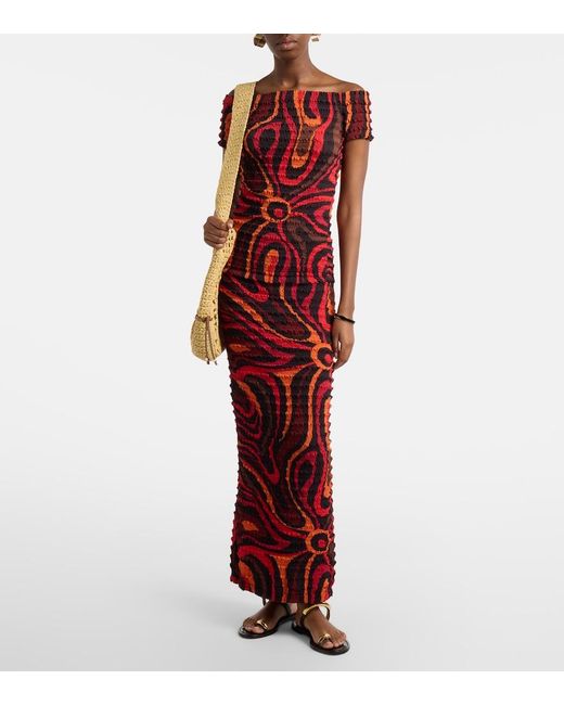 Emilio Pucci Red Occhi Smocked Maxi Skirt