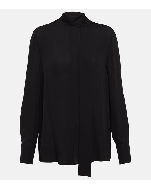 Blusa en georgette de seda con lazada Valentino de color Black