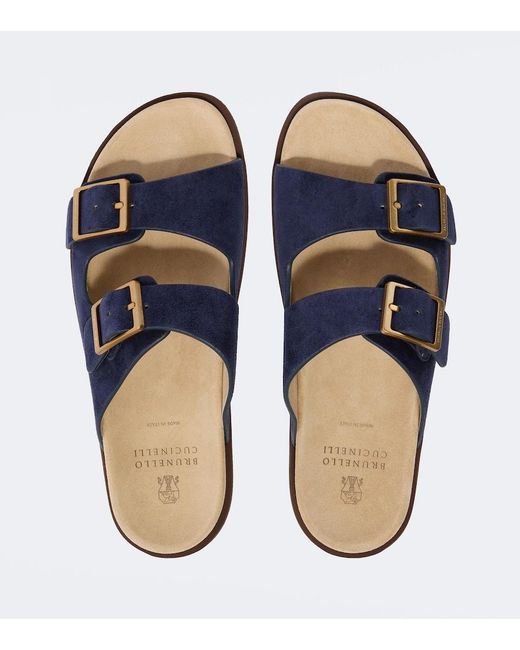Brunello Cucinelli Blue Suede Sandals for men
