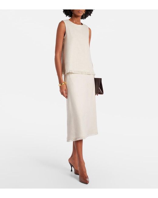Max Mara White Fiocchi Linen And Cotton Midi Skirt