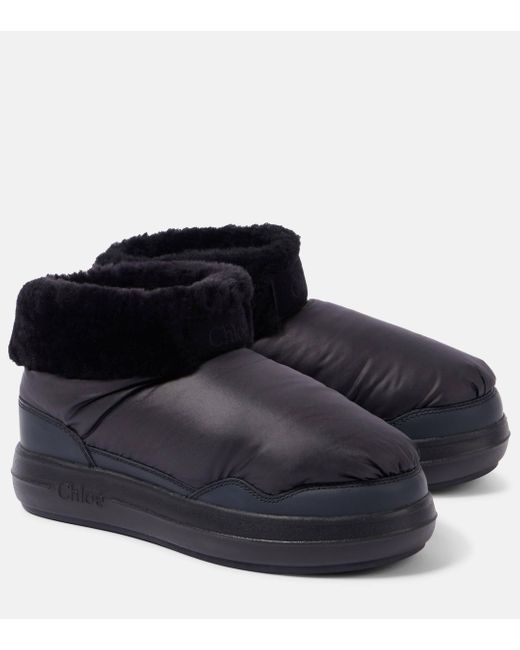 Chloé Black Polar Faux Shearling-Trimmed Ankle Boots