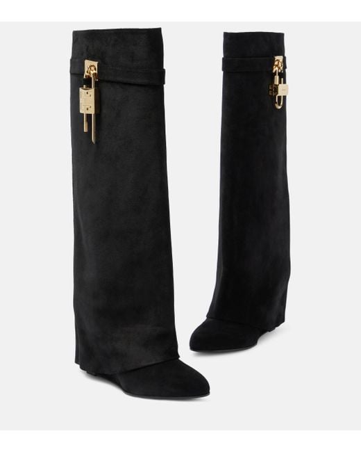 Givenchy Black Shark Lock Suede Knee-high Boots