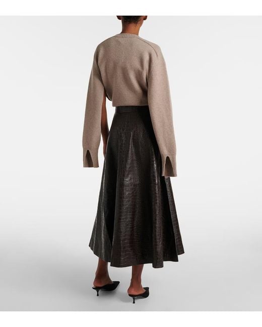 Rohe Black Crocodile-Effect Leather Midi Skirt