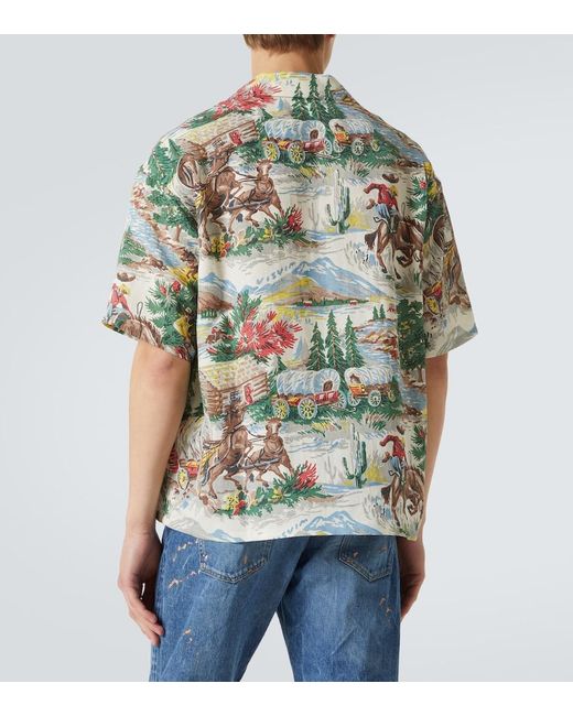 Visvim Green Crosby Printed Silk-Blend Bowling Shirt for men