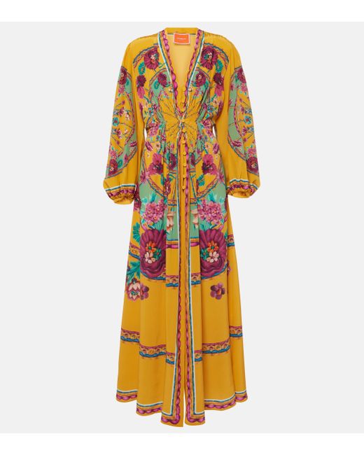 Robe longue en satin de soie a fleurs LaDoubleJ en coloris Yellow