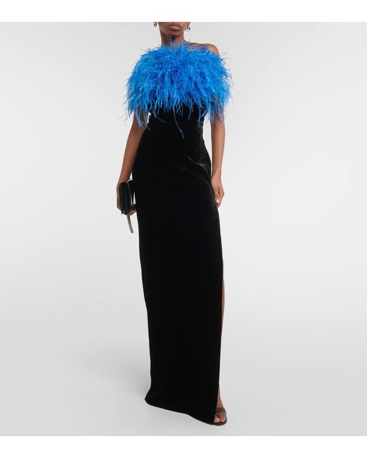 Rasario Blue Feather-Trimmed Gown