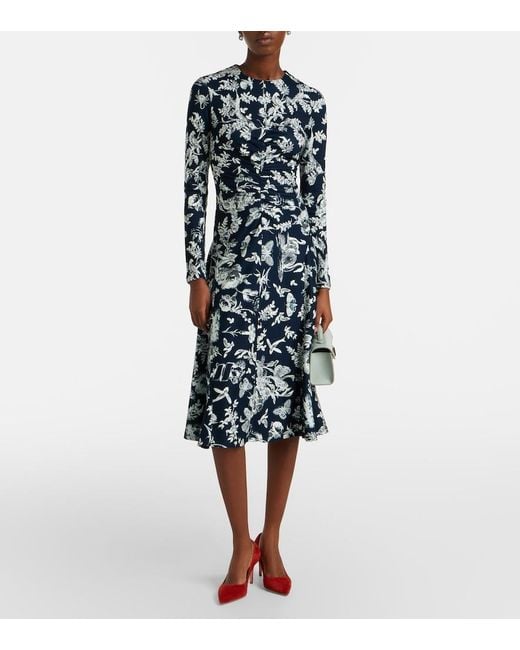 Erdem Blue Floral Ruched Midi Dress