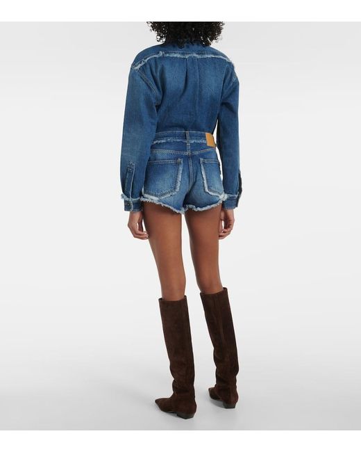 Alanui Blue Fringed Denim Shorts
