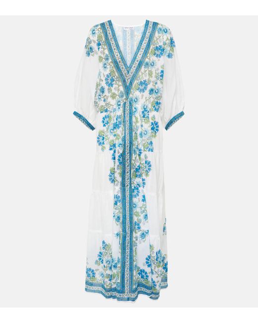 Robe longue en coton a fleurs Juliet Dunn en coloris Blue