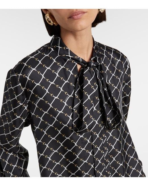 Gucci Black Bedrucktes Minikleid Aus Seide