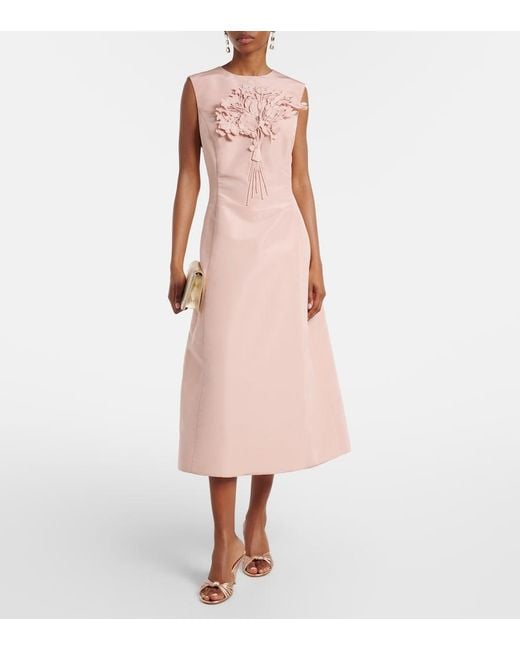 Oscar de la Renta Pink Bouquet Embroidered Silk Cocktail Dress