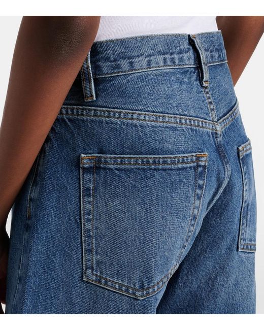 FRAME Blue Bubble Crop Barrel-Leg Jeans
