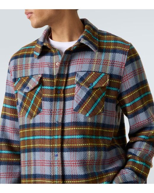 God's True Cashmere Gray Plaid Cashmere Shirt With Lapis Lazuli for men