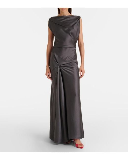 Victoria Beckham Black Posy Draped Gathered Crepe Satin Gown