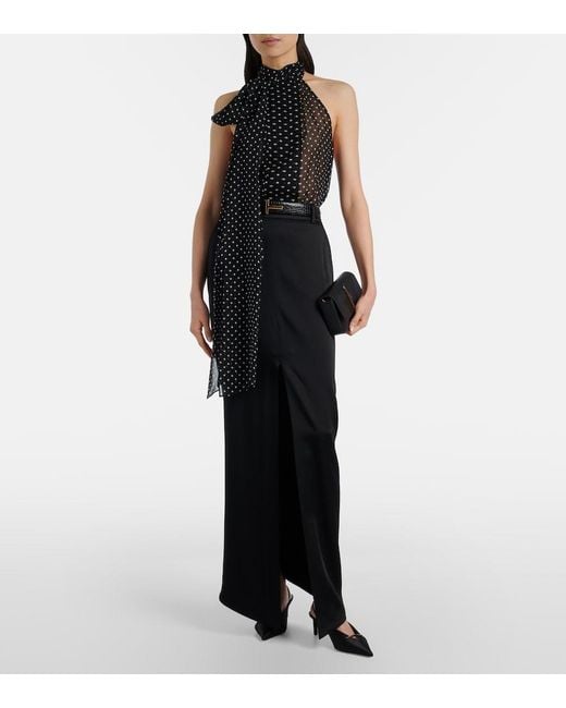 Tom Ford Black Draped Polka-Dot Silk Blouse