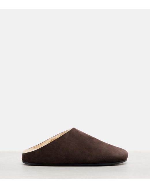 The Row Brown Hudson Shearling-Lined Suede Mules