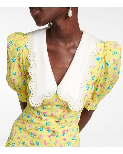 Alessandra Rich Yellow Flower Print Silk Mini Dress