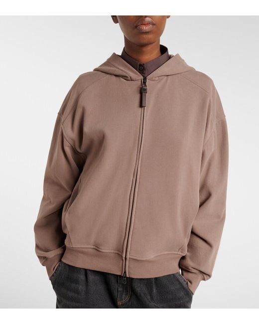 Brunello Cucinelli Brown Cotton Jersey Zip-Up Hoodie