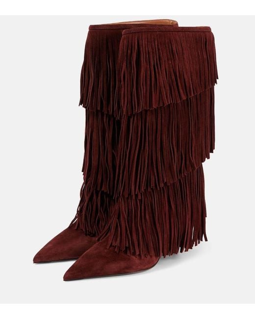 Paris Texas Red Jessie 75 Fringed Suede Knee-High Boots
