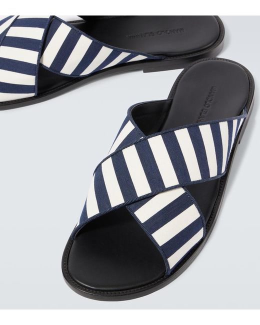 Manolo Blahnik Blue Otawi Striped Canvas Slides for men