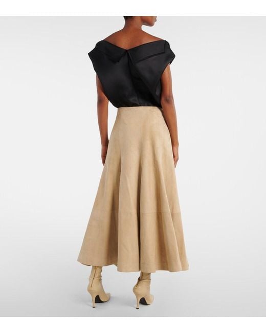 Khaite Natural Lenno Suede Midi Skirt