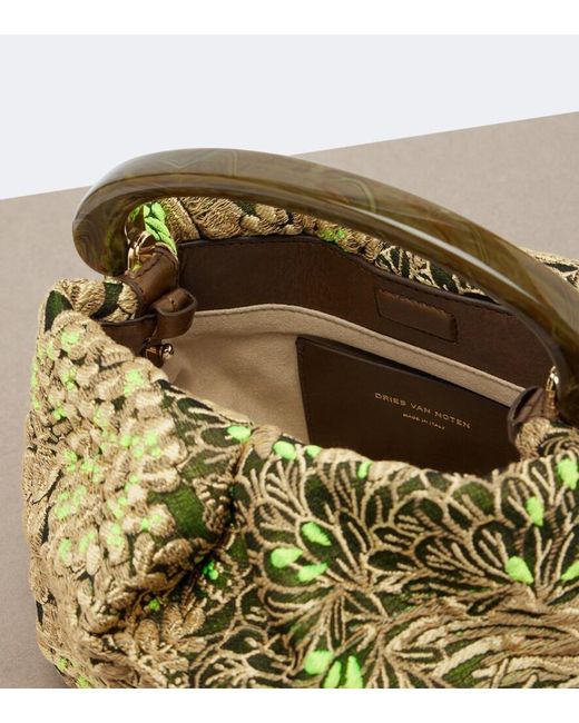 Dries Van Noten Metallic Small Floral Jacquard Top-Handle Bag